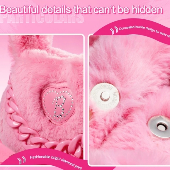 Barbie × Miniso Collection Barbie Series Plush Pink Versatile Handbag Purse - Picture 6 of 13